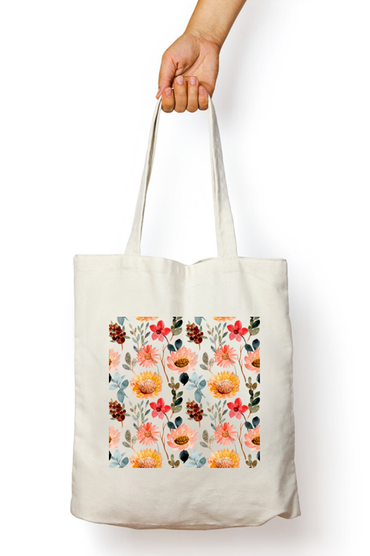 Organic Chic Flowers- Tote Bags for Men & Women with Zip, College Bag for Girls, 100% Organic Cotton Tote Bag for Traveling & Daily Use