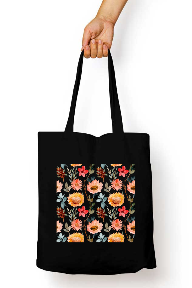 Organic Chic Flowers- Tote Bags for Men & Women with Zip, College Bag for Girls, 100% Organic Cotton Tote Bag for Traveling & Daily Use