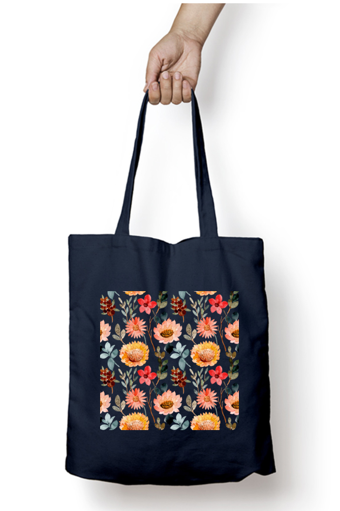 Organic Chic Flowers- Tote Bags for Men & Women with Zip, College Bag for Girls, 100% Organic Cotton Tote Bag for Traveling & Daily Use