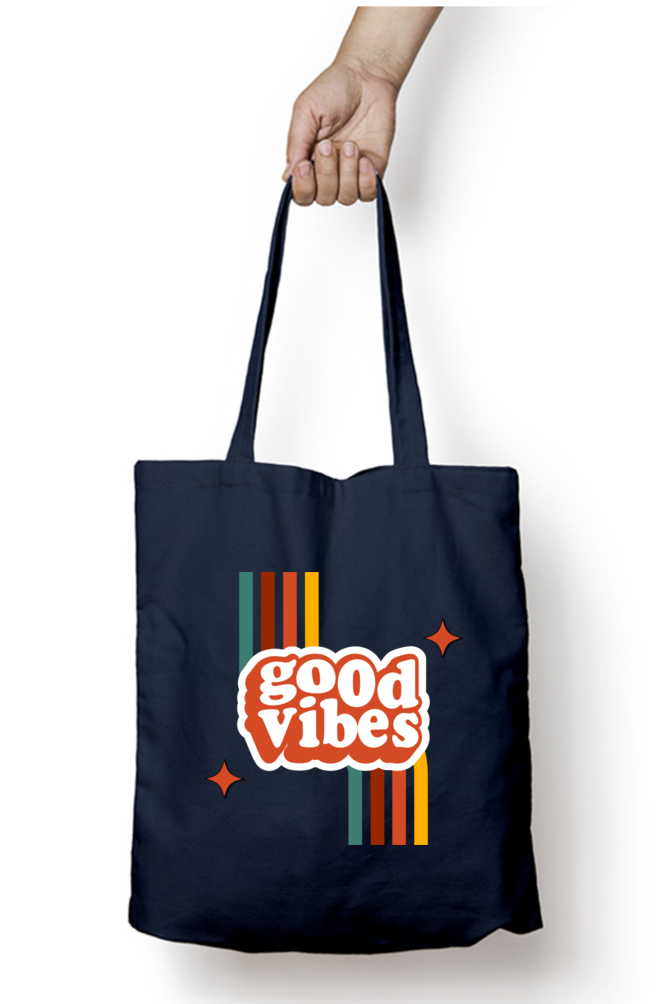 Good vibes - Tote Bags for Men & Women with Zip, College Bag for Girls, 100% Organic Cotton Tote Bag for Traveling & Daily Use