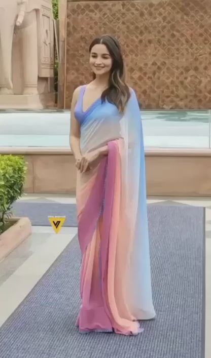 Alia Bhatt Trendy Printed Georgette Saree - Rocky Aur Rani Kii Prem Kahaani