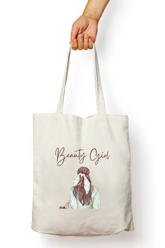 Beauty Girl - Tote Bags for Women with Zip, College Bag for Girls, 100% Organic Cotton Tote Bag for Traveling & Daily Use