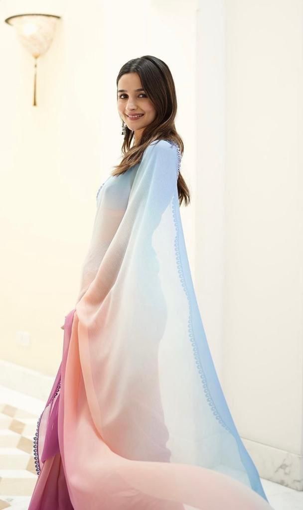 Alia Bhatt Trendy Printed Georgette Saree - Rocky Aur Rani Kii Prem Kahaani