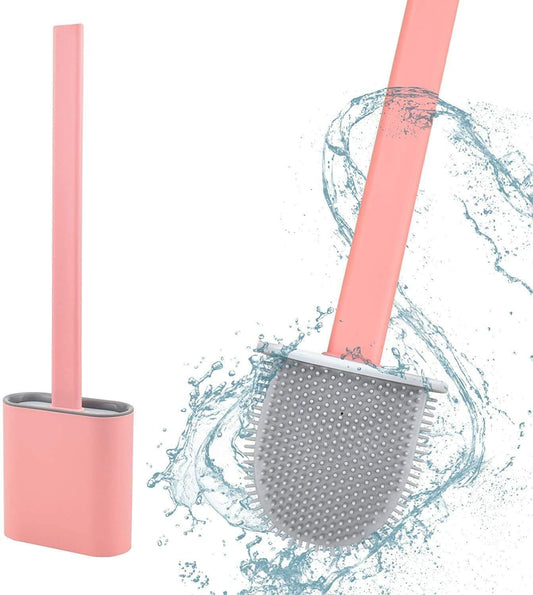 Toilet Cleaning Brush-Toilet Brush with Slim Holder Flex Toilet Brush Anti-drip Set Toilet Bowl Cleaner Brush, No-Slip Long Handle Soft Silicone Toilet Brush with Wall Hook (Pack of 1)