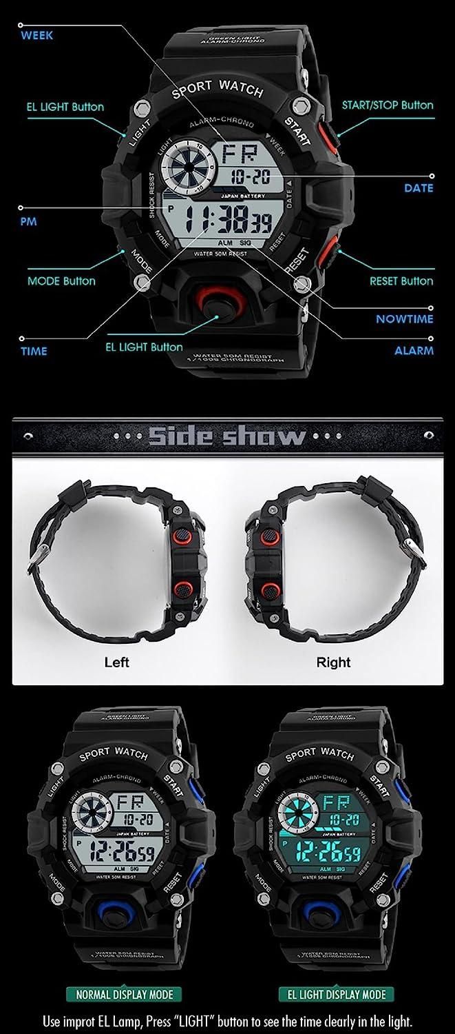 Digital Watch Shockproof Multi-Functional Automatic 5 Color Army Strap Waterproof Digital Sport's Watches for Men's