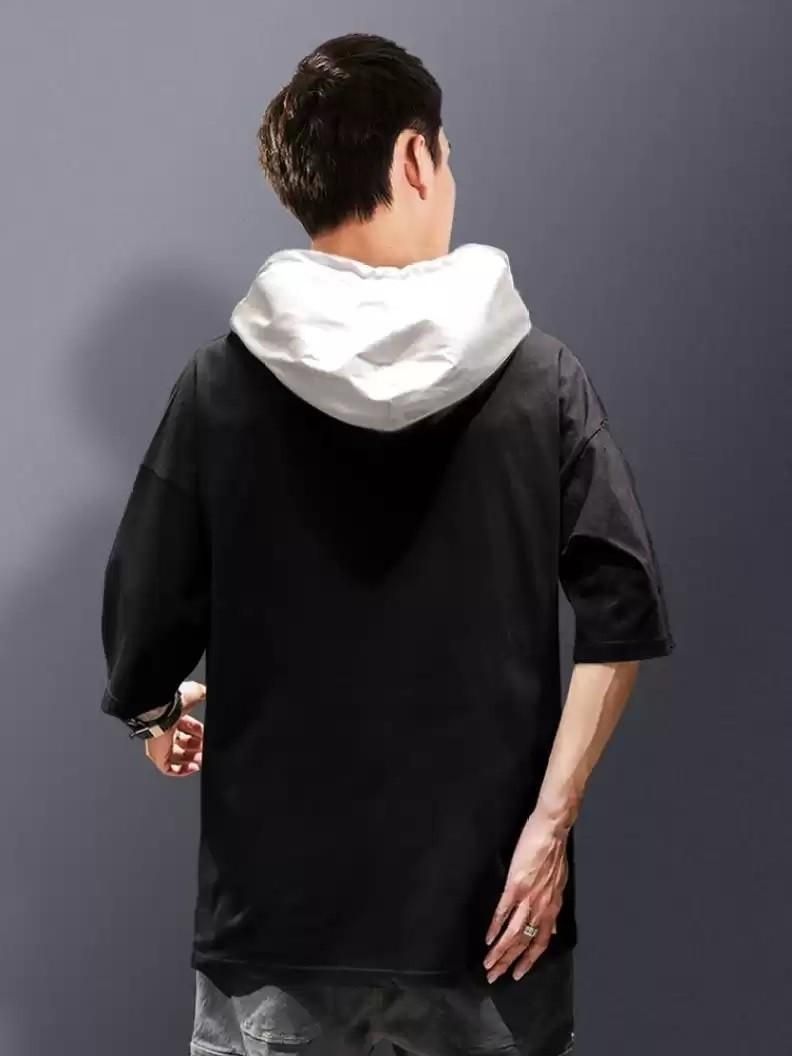 Smartees Cotton Blend Printed Half Sleeves Mens Hooded Neck T-Shirt