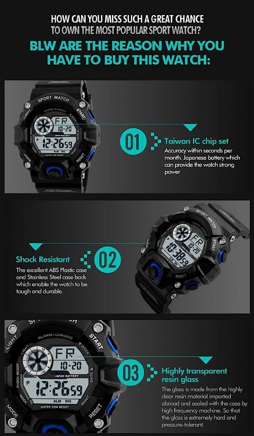Digital Watch Shockproof Multi-Functional Automatic 5 Color Army Strap Waterproof Digital Sport's Watches for Men's
