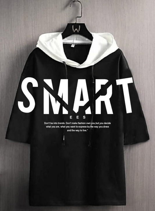 Smartees Cotton Blend Printed Half Sleeves Mens Hooded Neck T-Shirt